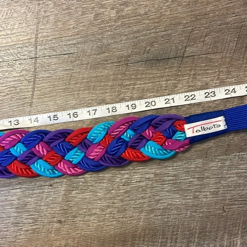 Talbots Vintage Braided Rope Fabric Blue Teal Purple Pink Stretch belt OS